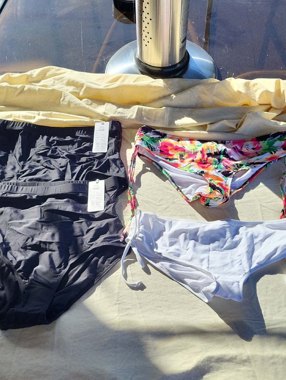 Set of 4 Bikini Bottoms — Black, Floral Multi, White